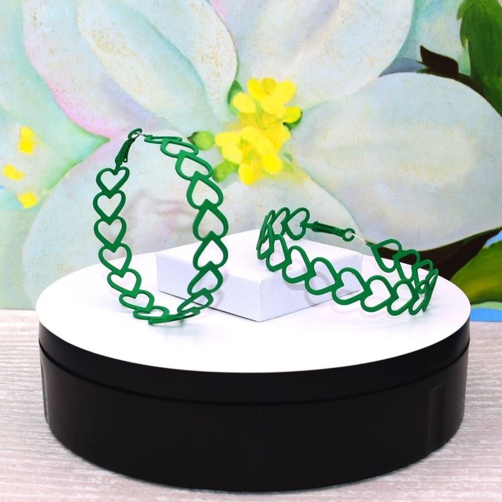 Lillianna Colorful Hearts Large Hoop Earrings Green Gift Packaged